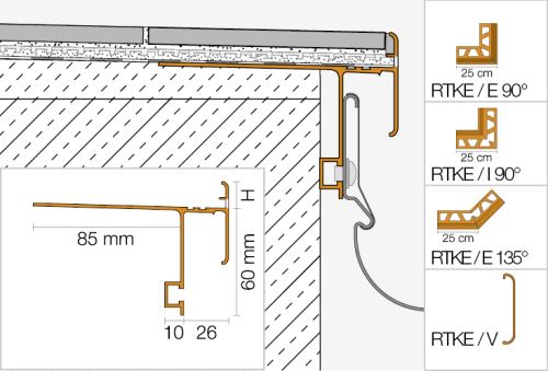 Schlüter-BARA-RTKE vnitřní růžek 90 st., hliník komaxit šedá metalíza, v: 18 mm, 1 ks
