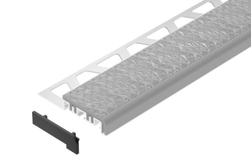 Schlüter-TREP-V42 koncovka k schodové liště, PVC komaxit spárová šedá, v: 10 mm, 1 ks