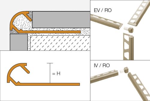 Schlüter-RONDEC-TS ukonč. lišta "C", hliník kom. strukt. krémová flexi, v: 8 mm, d: 2,5 m