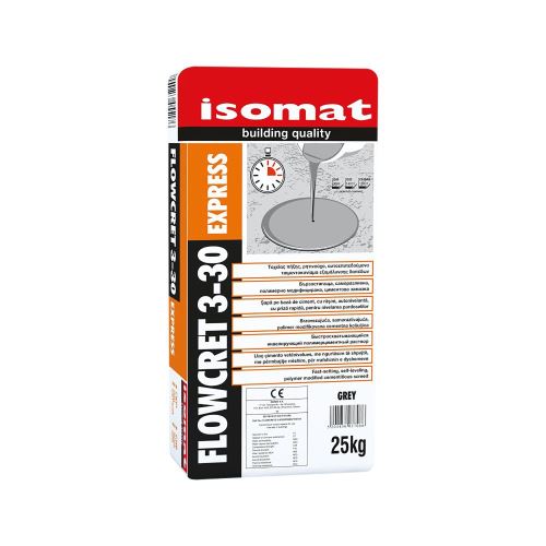 ISOMAT FLOWCRET 3-30 EXPRESS Rýchlo tuhnúci samonivelačný polymérový cementový poter, sivý, 25 kg
