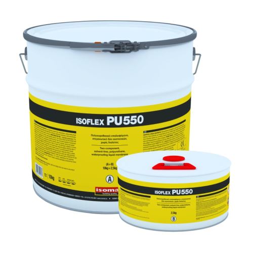 ISOMAT ISOFLEX-PU 550 Dvojzložková polyuretánová hydroizolačná membrána bez rozpúšťadiel, sivá, 12,5 kg