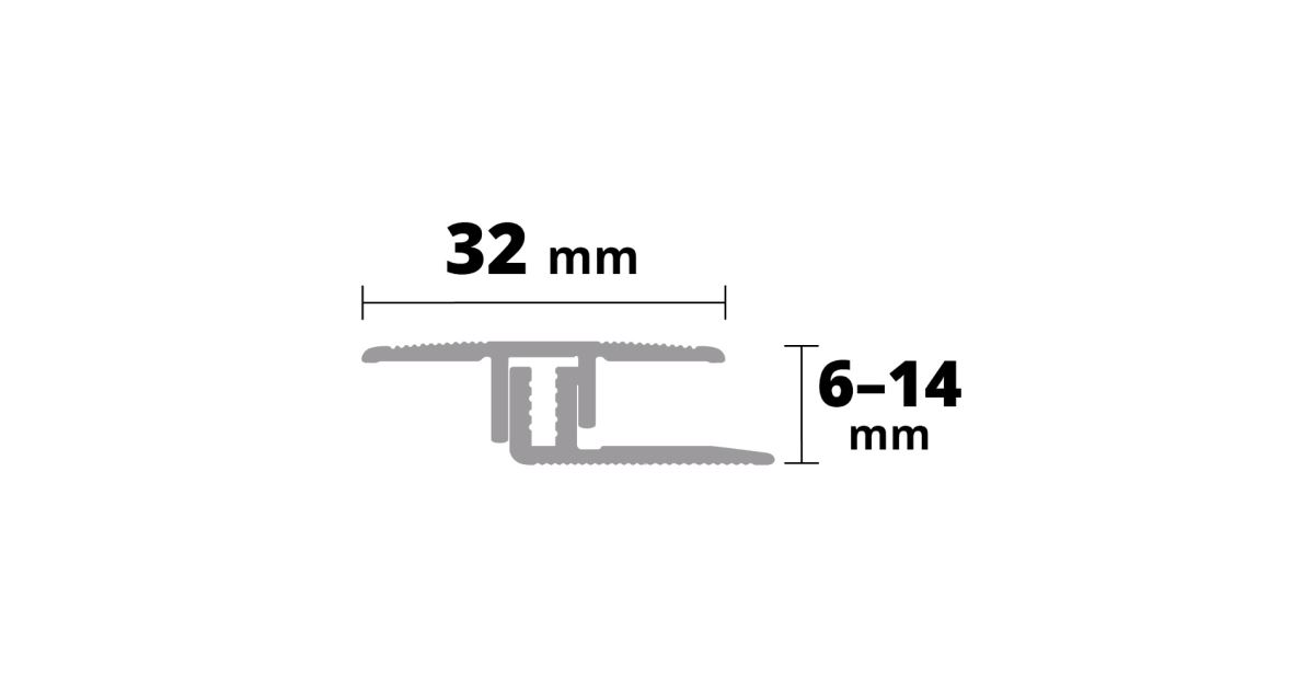 AP27/7 přechodová lišta rovná, vrtaná ACARA, hliník elox stříbro, 32 mm, 0,9 m